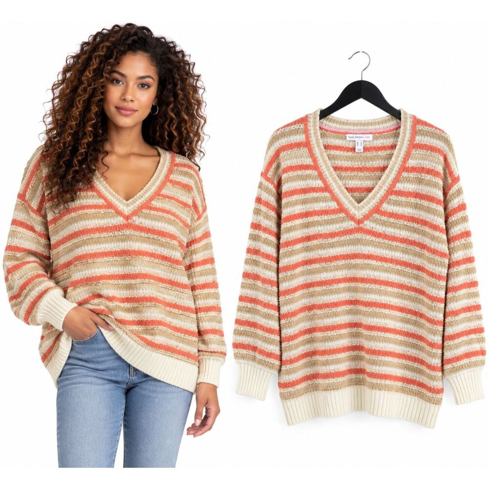 Isaac Mizrahi Live Textured Multi Stripe Sweater Size Small 3/4 Sleeve